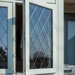 Wood effect window with diamond leaded glass